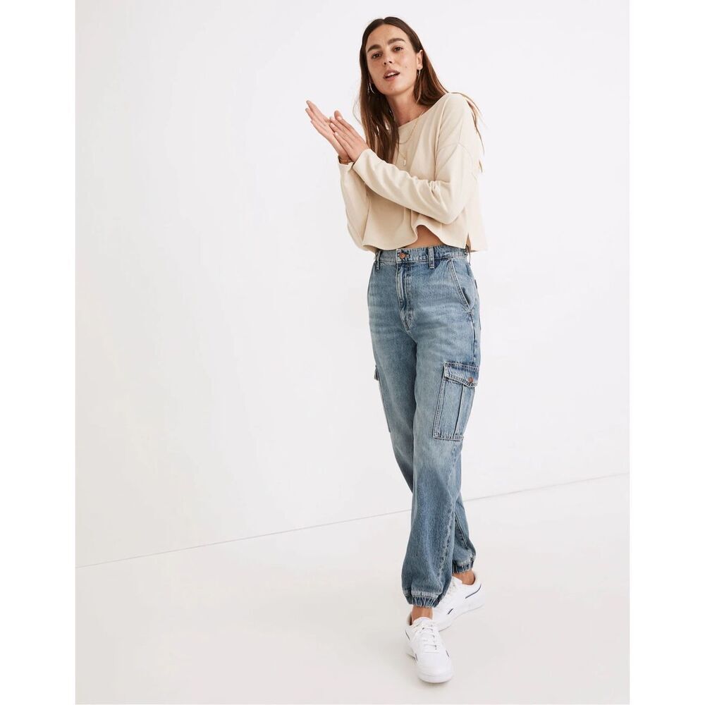 Madewell Light Wash Blue Boyfriend Cargo Jeans